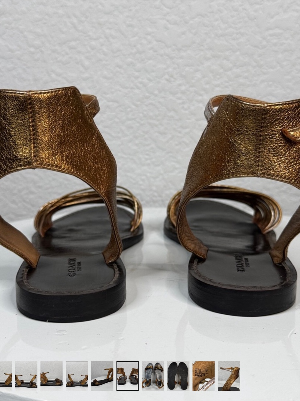 COACH VINTAGE MELYNDA BRONZE METALLIC LEATHER STRAPPY SANDALS ANKLE STRAP SIZE 9 - Picture 3 of 10